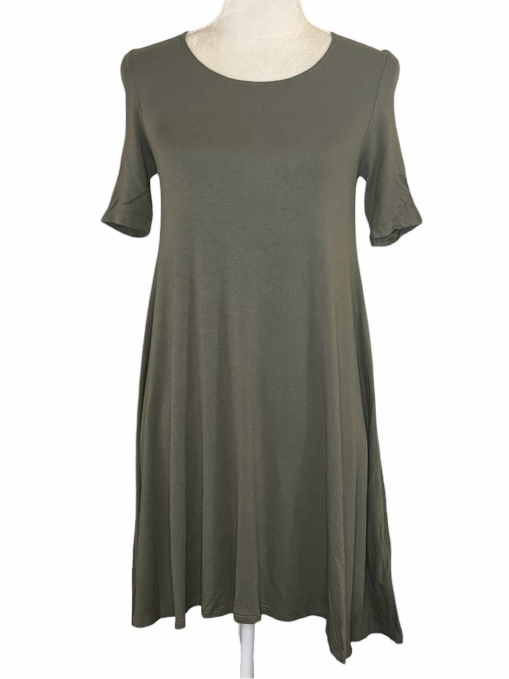 Forever 21 Women’s Small Olive Green A-Line Swing Dress Short Sleeve Stretch